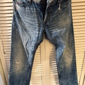 Diesel Relaxed Fit Distressed Blue Jeans